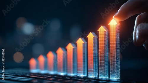 Debate Business Success Goal Target Hand Pointing Towards Rising Graph Arrow Representing Growth Concept