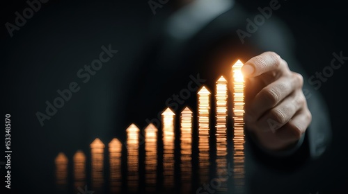 Debate Business Success Goal Target Businessman Hand Holding Coins with Growth Bar Chart Graph Concept