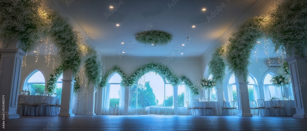 Fototapeta premium Elegant wedding venue with floral arches