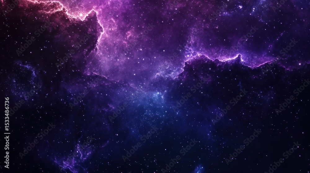 Obraz premium A cosmic-inspired abstract background with glowing galaxies, stars, and light trails in deep shades of purple and blue, evoking the infinite expanse of the universe