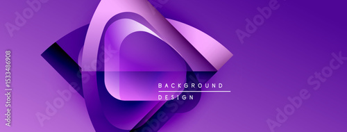 Abstract purple design features curved shapes, gradients. Modern background with text elements, dynamic composition.
