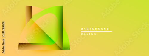 Abstract geometric shapes overlap, creating vibrant yellow, green gradients. Minimalist design suits modern backgrounds, presentations.