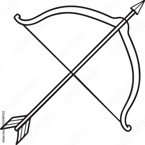 Archery bow outline vector illustration, line art