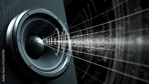 Sound wave visualization radiating from audio speaker with abstract lines