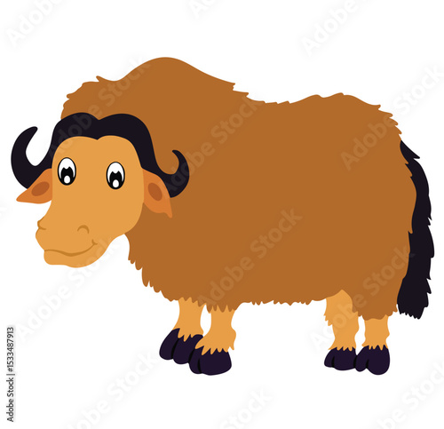 Cute cartoon hand drawn vector flat yak clipart.