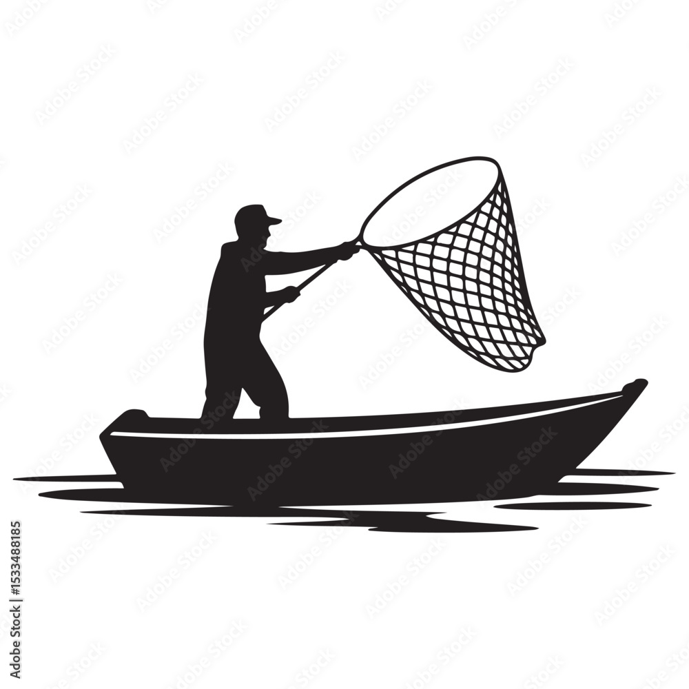 Fototapeta premium Premium Vintage Fisherman Vector Illustration with Intricate Black & White Detailing – Ideal for Authentic Outdoor, Fishing, and Nature-Themed Creative Projects . Thank You. 