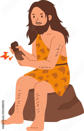 Caveman Holding a Tool Illustration

