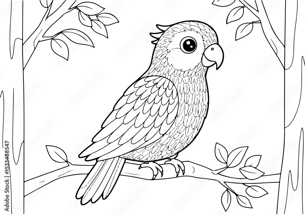 Fototapeta premium cute parrot cartoon outline line art vector illustration for coloring page for chidren's kids, transparent background