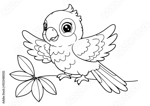 cute parrot cartoon outline line art vector illustration for coloring page for chidren's kids, transparent background