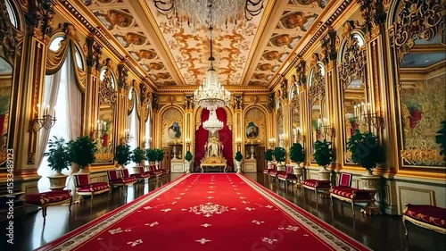 Opulent ballroom featuring intricate gold ornamentation and lavish details