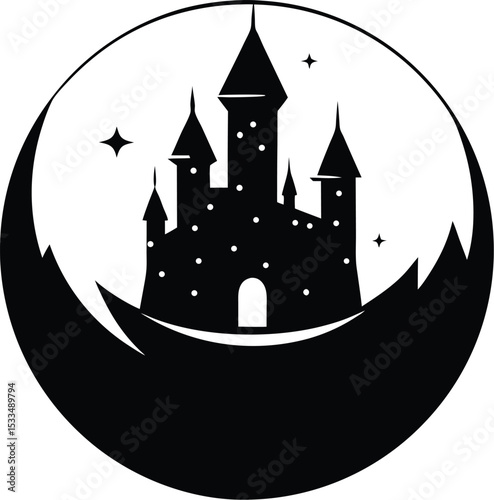 Halloween castle with moon silhouette