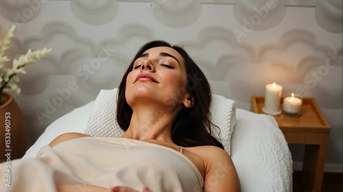 Woman Relaxing in a Spa Environment with Candles and Soft Lighting