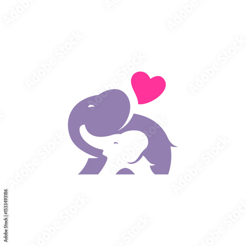 elephant baby symbol with mom love, negative space mascot icon