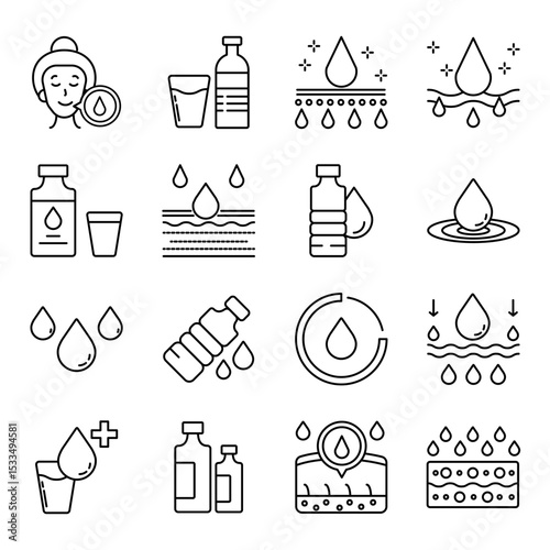 daily hydration set of web icons in line style. hydration, daily hydration, drink water, water intake and water tracker. Vector illustration
