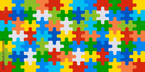 Background with jigsaw puzzle 84 colorful pieces image vector.	