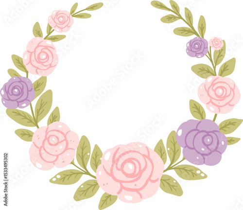 Pastel Floral Wreath with Pink and Purple Roses

