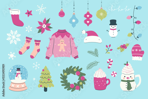 Christmas set of various graphic elements. Vector graphics.