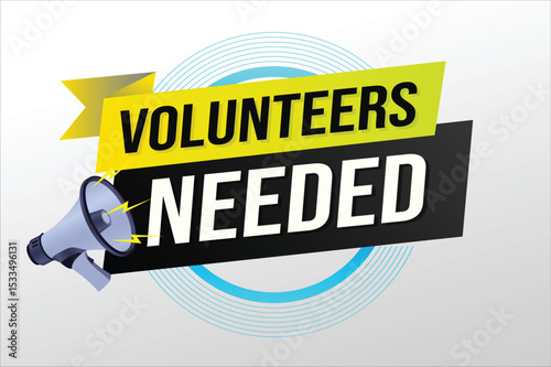 Volunteers needed word concept vector illustration with lines 3d style for social media landing page, template, ui, web, mobile app, poster, banner, flyer, background, gift card, coupon, label 