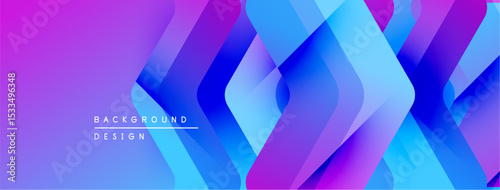 Abstract geometric shapes blend vibrant purple, blue hues. Modern design creates dynamic visual texture. Background suggests digital art.