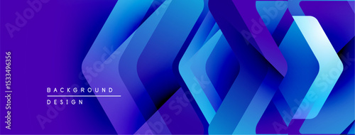 Abstract geometric pattern. Blue, purple gradients create layered shapes. Modern design suitable for backgrounds, presentations.