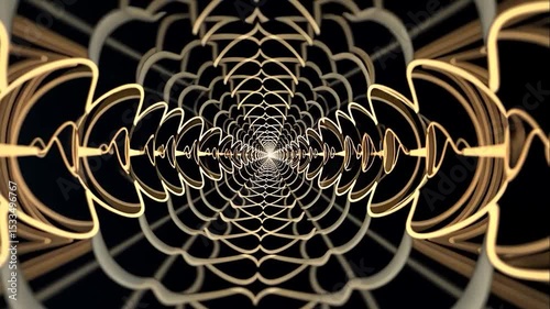 Golden tunnel abstract design with hypnotic repeating pattern element