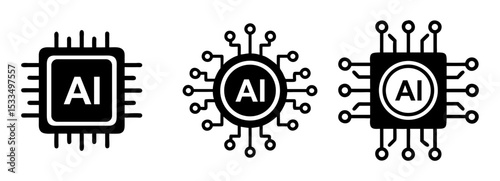  AI chip icon set, Artificial Intelligence technology symbols, microprocessor and circuit design