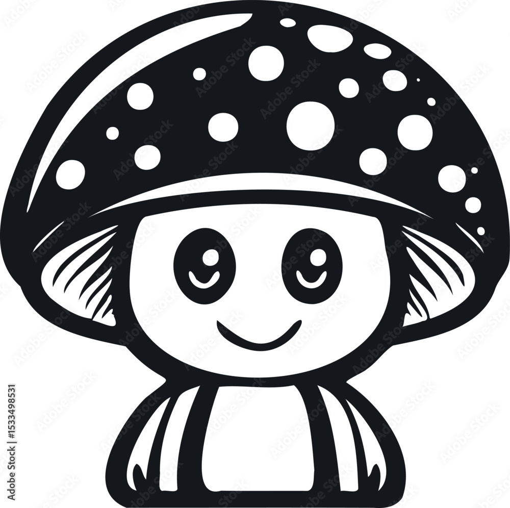 Cute Mushroom's black and white isolated on white background Cute Mushroom's black and white isolated on white background