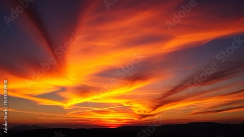 Flaming Skies, A fiery sunset paints the horizon with vivid hues