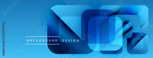 Abstract blue design features layered squares, creating modern visual effect. Text reads background design below shapes.