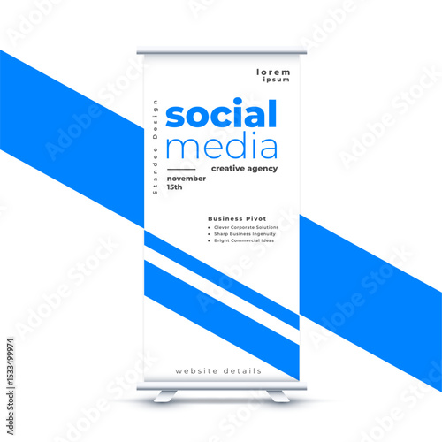 white and blue roll up display banner for corporate events