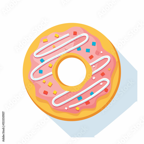Sweet Donut Delight: A top-down view of a beautifully decorated donut, enticing with its colorful icing and playful sprinkles, is perfect for food-related design needs.