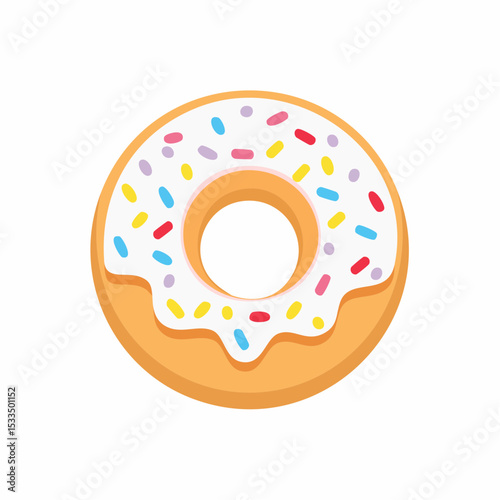 Sweet Delight: A colorful, appetizing doughnut, adorned with a vibrant array of sprinkles and delectable icing, presents a cheerful invitation to indulge.