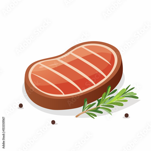 Sizzling Steak: A perfectly grilled steak, a culinary delight, paired with fresh rosemary and peppercorns, an exquisite visual feast. 
