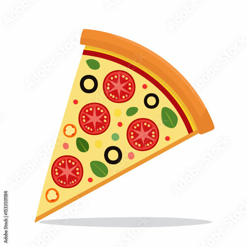 Pizza Slice: A vibrant illustration of a single pizza slice showcases a delightful medley of fresh ingredients, appealing to the appetite with its visual feast and culinary artistry.