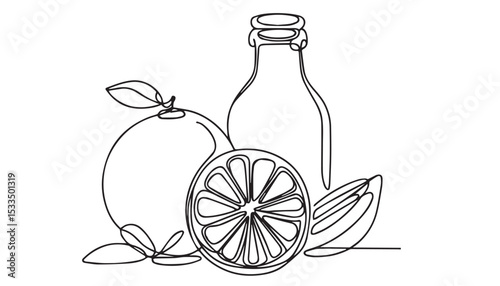 Continuous one single minimal line drawing bottle of orange juice