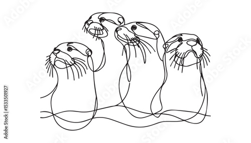 Continuous one single minimal line drawing Sea lions