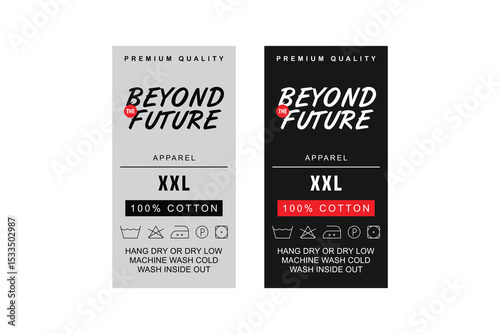 Editable Satin Clothing Label Template. Premium Cotton Garment Tag with Washing Instructions for Apparel Branding