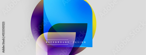 Abstract shapes overlap, creating vibrant color gradients. Modern design elements suggest background usage, simple text included.