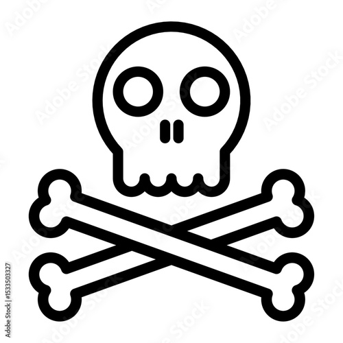 icon of a skull with two crossed bones underneath, designed in a minimalist cartoon style. Often used as a symbol for danger, poison, death, or piracy. Suitable for warning signs