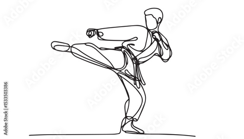 Continuous one single minimal line drawing karate