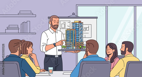 Architect Presenting Building Model to Team