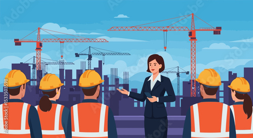 Construction Site Manager Addressing Workers Project Overview