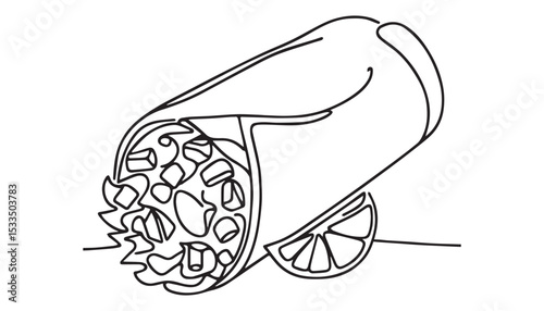 Continuous one single minimal line drawing Burritos