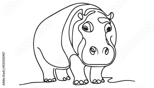 Continuous one single minimal line drawing hippopotamus