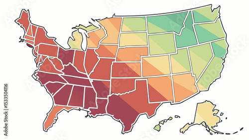 United states map showing color gradients across states with white borders outlining each state clearly