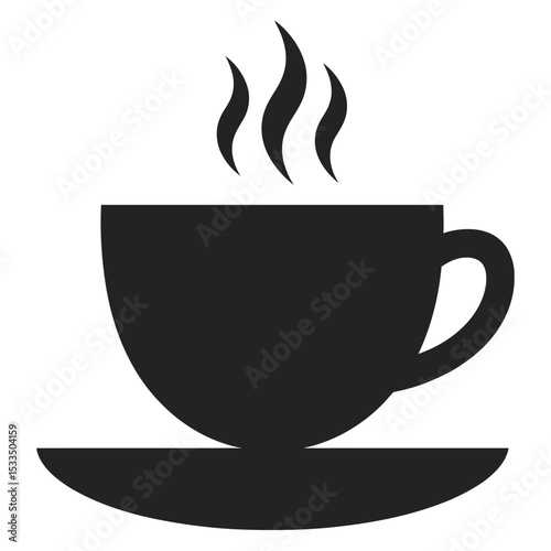 Warm Embrace in a Mug: A steaming, silhouette of a coffee or tea cup, resting on its saucer, with gently rising steam. A symbol of warmth, comfort and tranquility. 