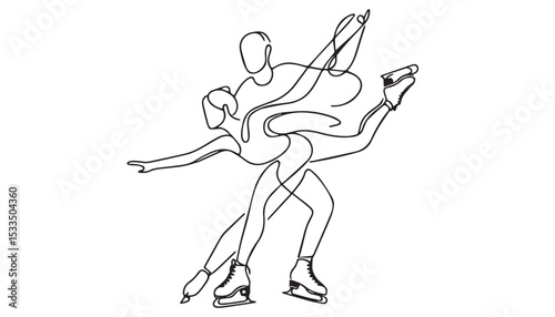 Continuous one single minimal line drawing Ice skating sport beauty