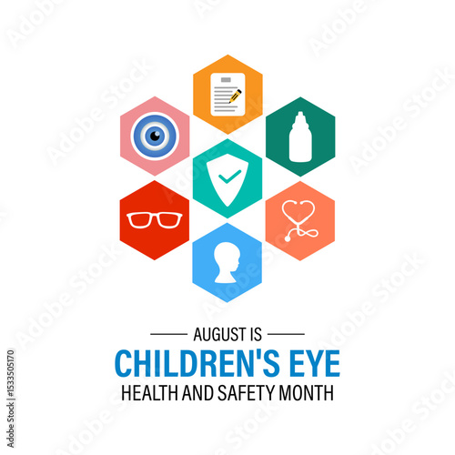 Vector graphic of Children's Eye Health & Safety Awareness Month. Protect Young Vision Early. Creating for web banner, cards, prints, social media, poster, flyer and background design template.