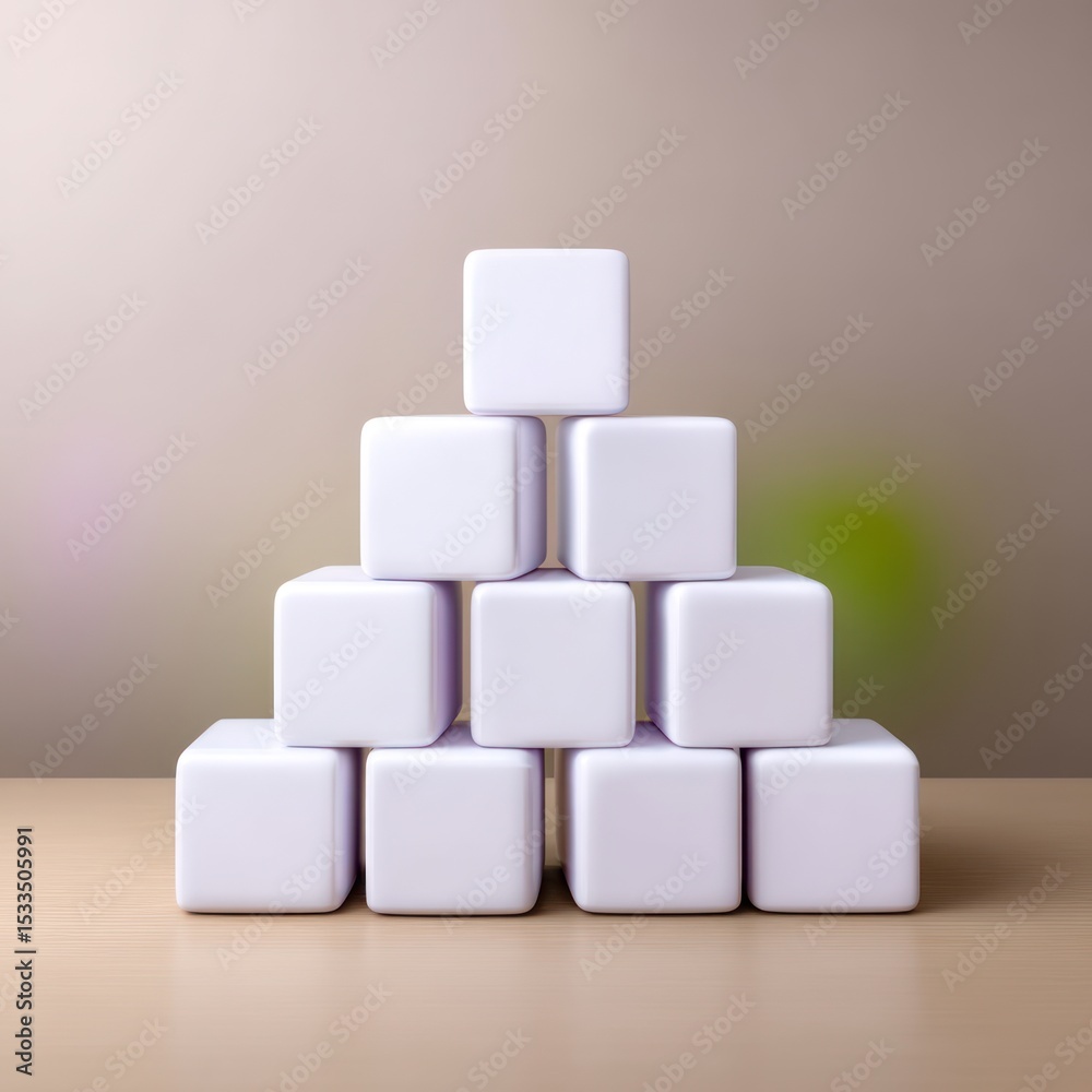 Pyramid of White Cubes on Light Wood Surface Pyramid of White Cubes on Light Wood Surface