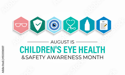 Vector graphic of Children's Eye Health & Safety Awareness Month. Protect Young Vision Early. Creating for web banner, cards, prints, social media, poster, flyer and background design template.